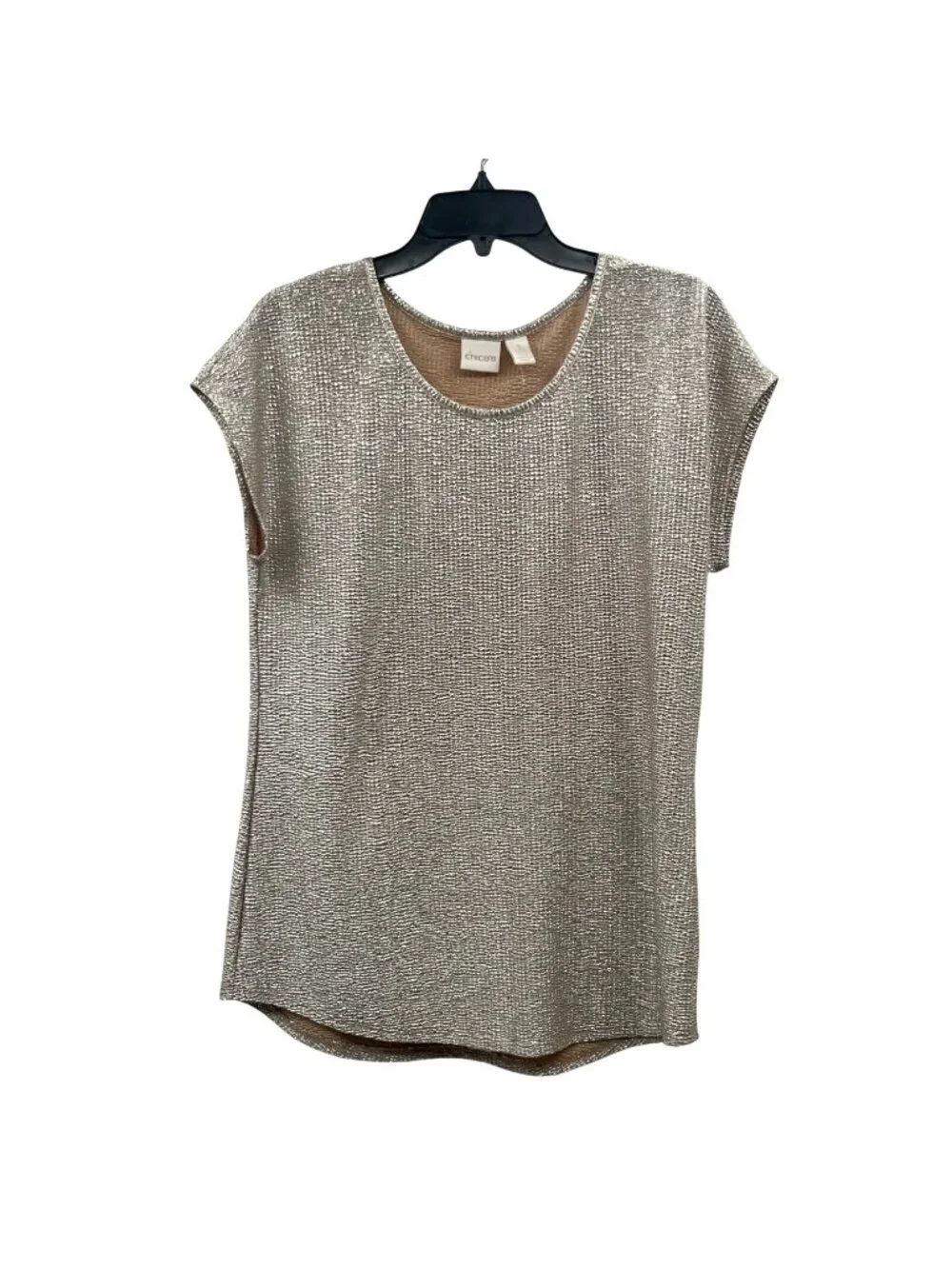 NEW Chicos Sierra Shimmer Tee Champagne Metallic Womens 1 M - Picture 1 of 15